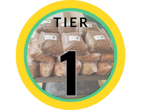 The words Tier 1 over an image of rebagged pet food
