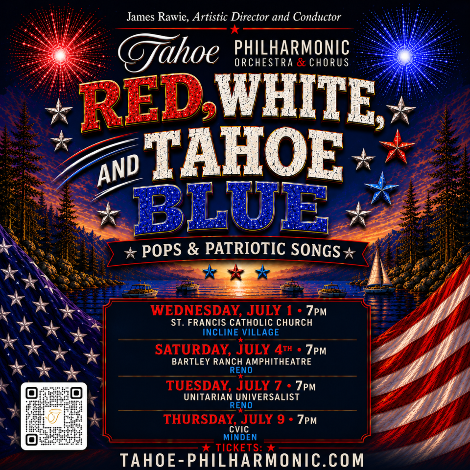 Poster describing the Tahoe Philharmonic Red White and Tahoe show