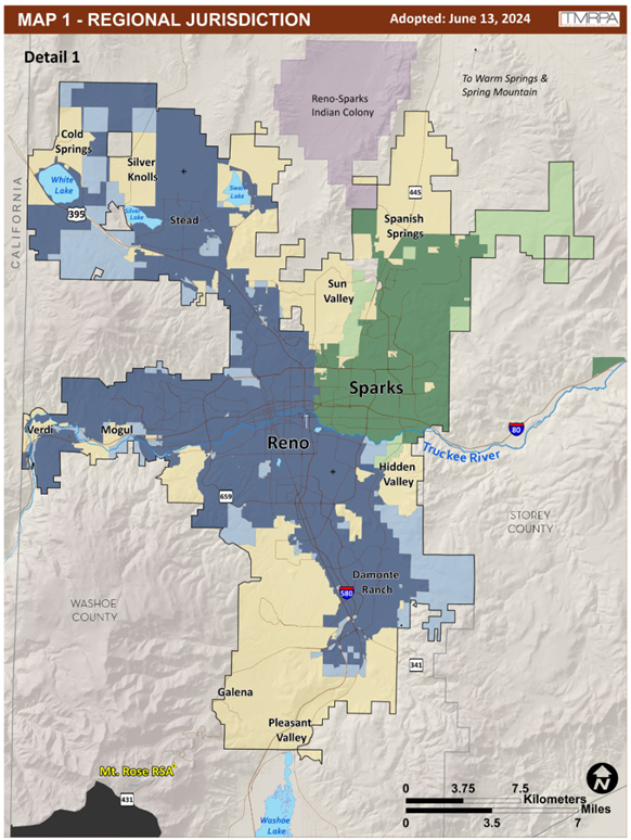 Map showing jurisdictions of Reno, Sparks, and Washoe County